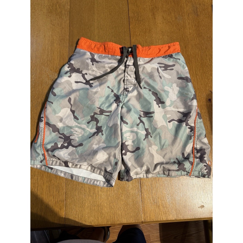 OP Mens‎ Board Shorts Size 32-34 Gray Green Camouflage Surf Lined Swim Trunks